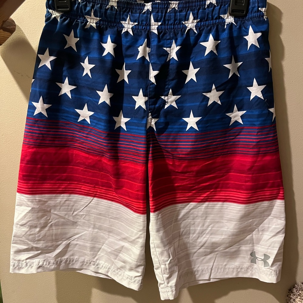 Under Armour Red and Blue Board Shorts Patriotic Design